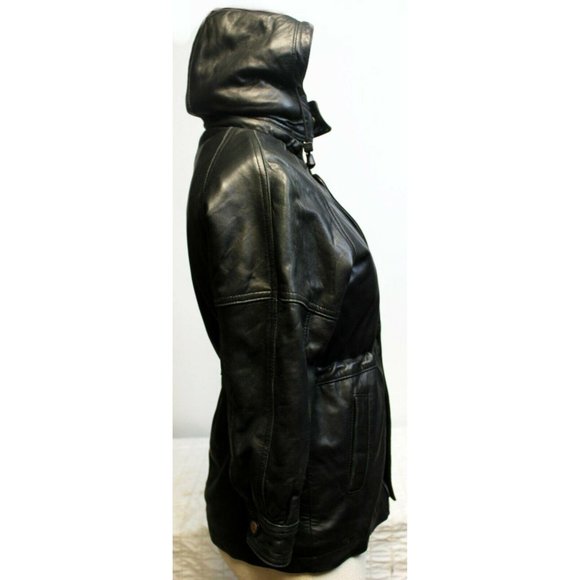 Dimensions New York Black Leather Coat Jacket Buttery Soft Faux Fur Zipper Linin - Picture 6 of 12